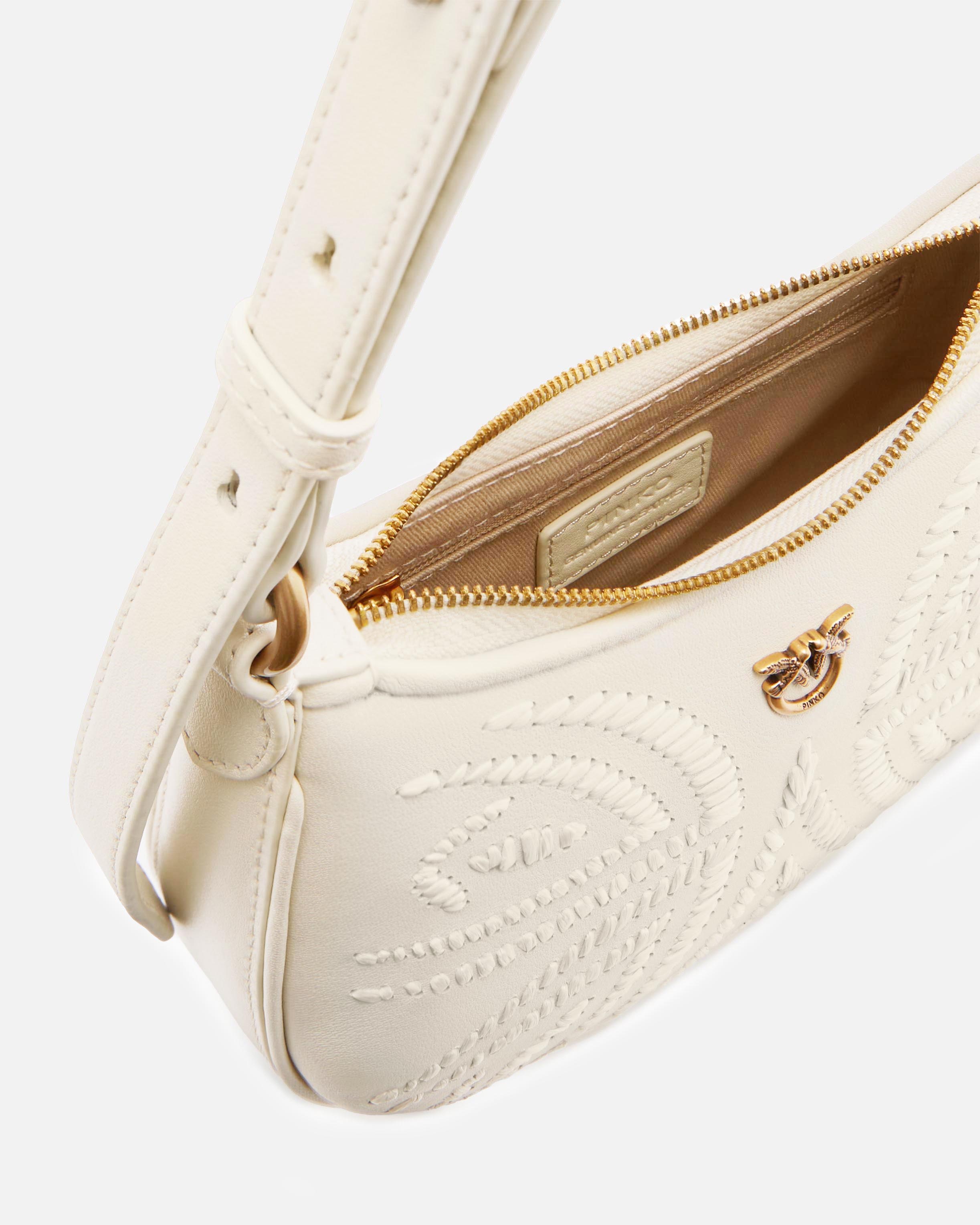 BABY HALF MOON SHOULDER BAG WITH RAFFIA EMBROIDERY - 4