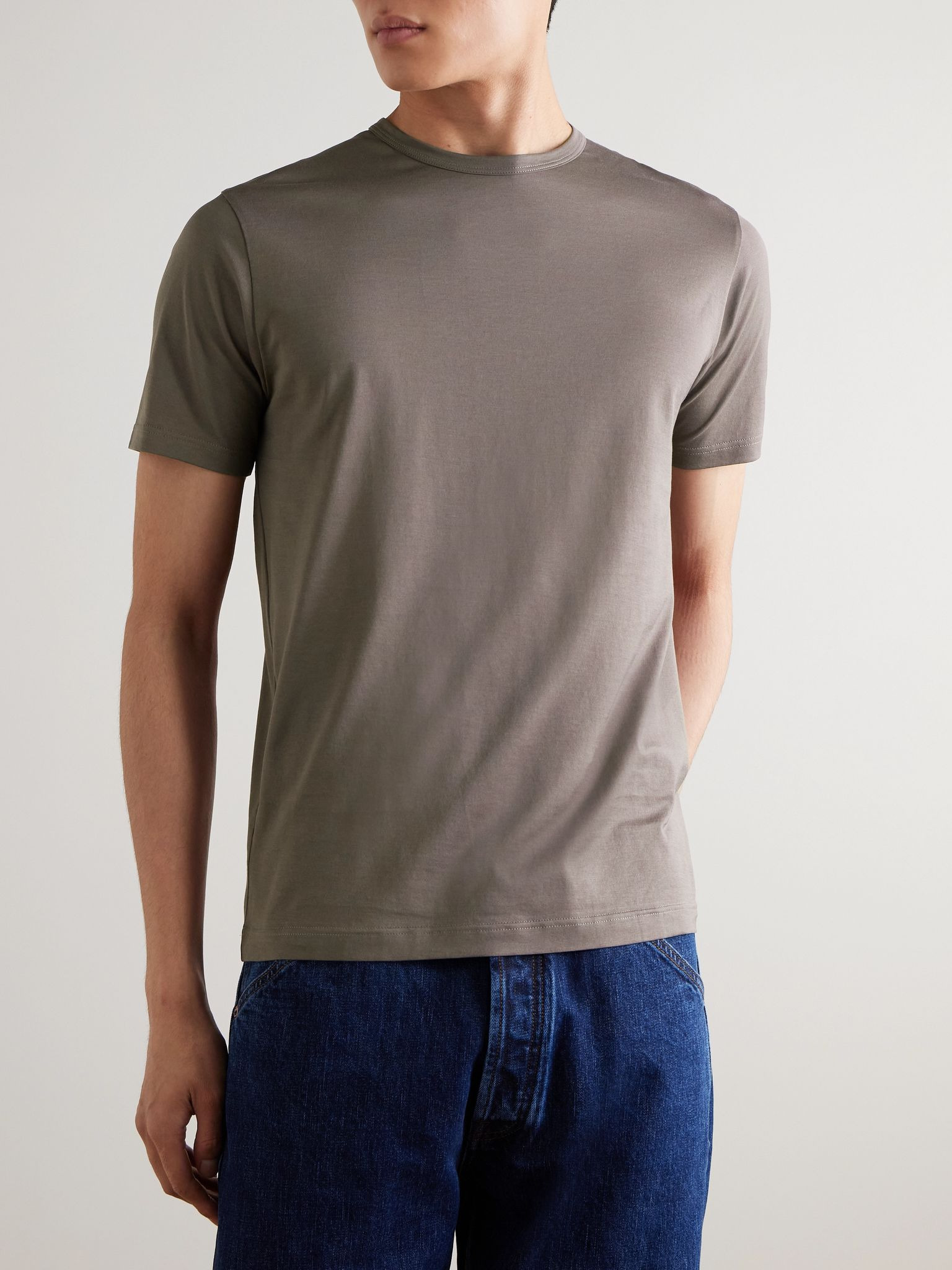 Slim-Fit Cotton-Jersey T-Shirt Brown - 3