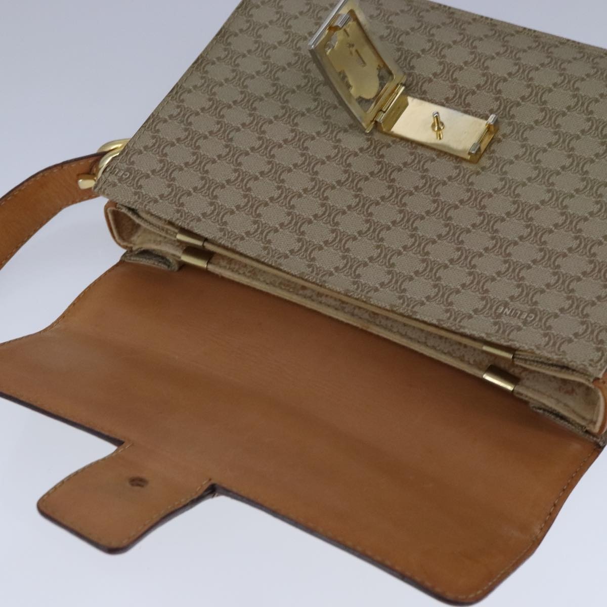 CELINE Macadam Canvas Shoulder Bag Pvc Beige Gold - 9