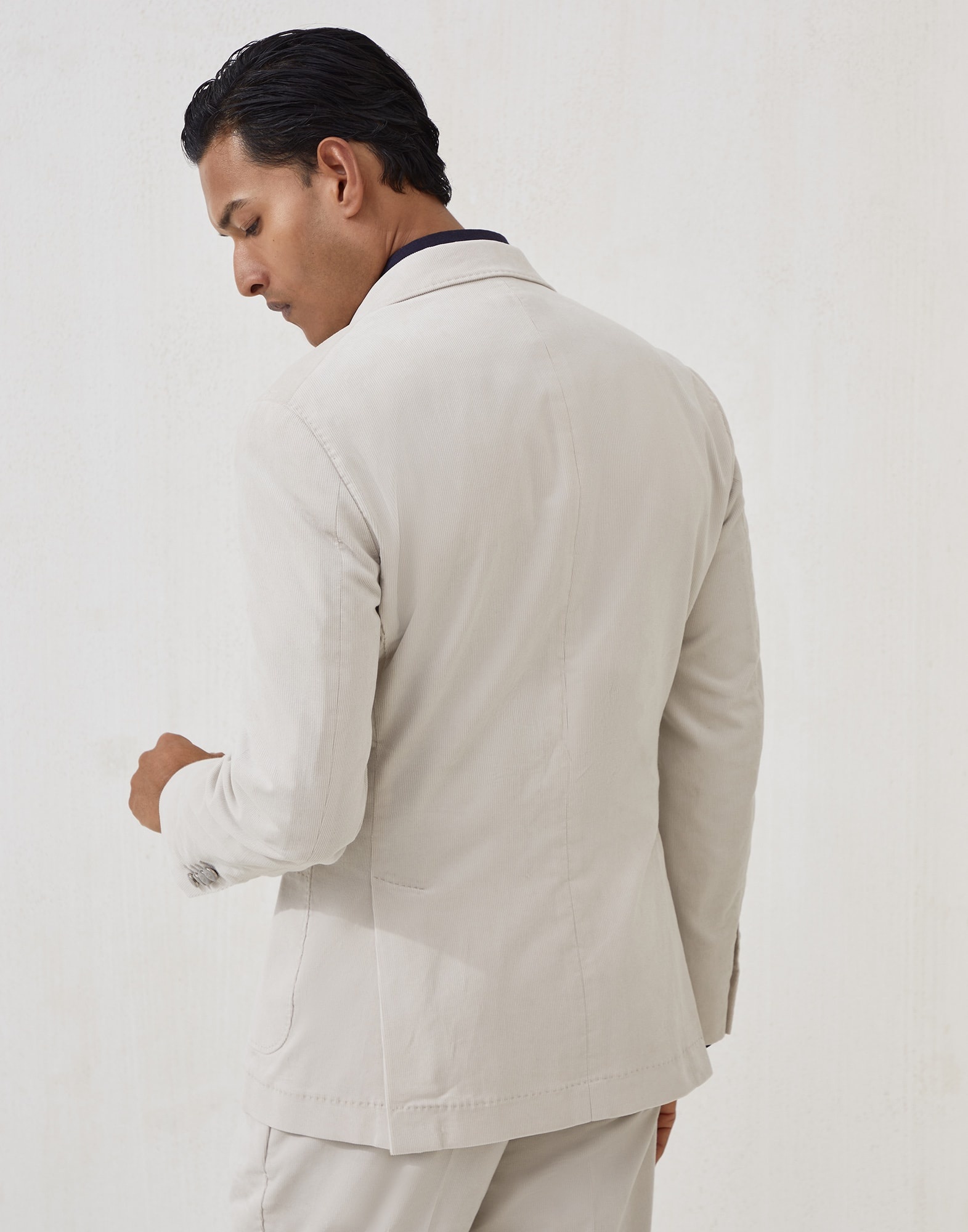 Sea Island cotton narrow wale corduroy one-and-a-half breasted deconstructed blazer with patch pocke - 2