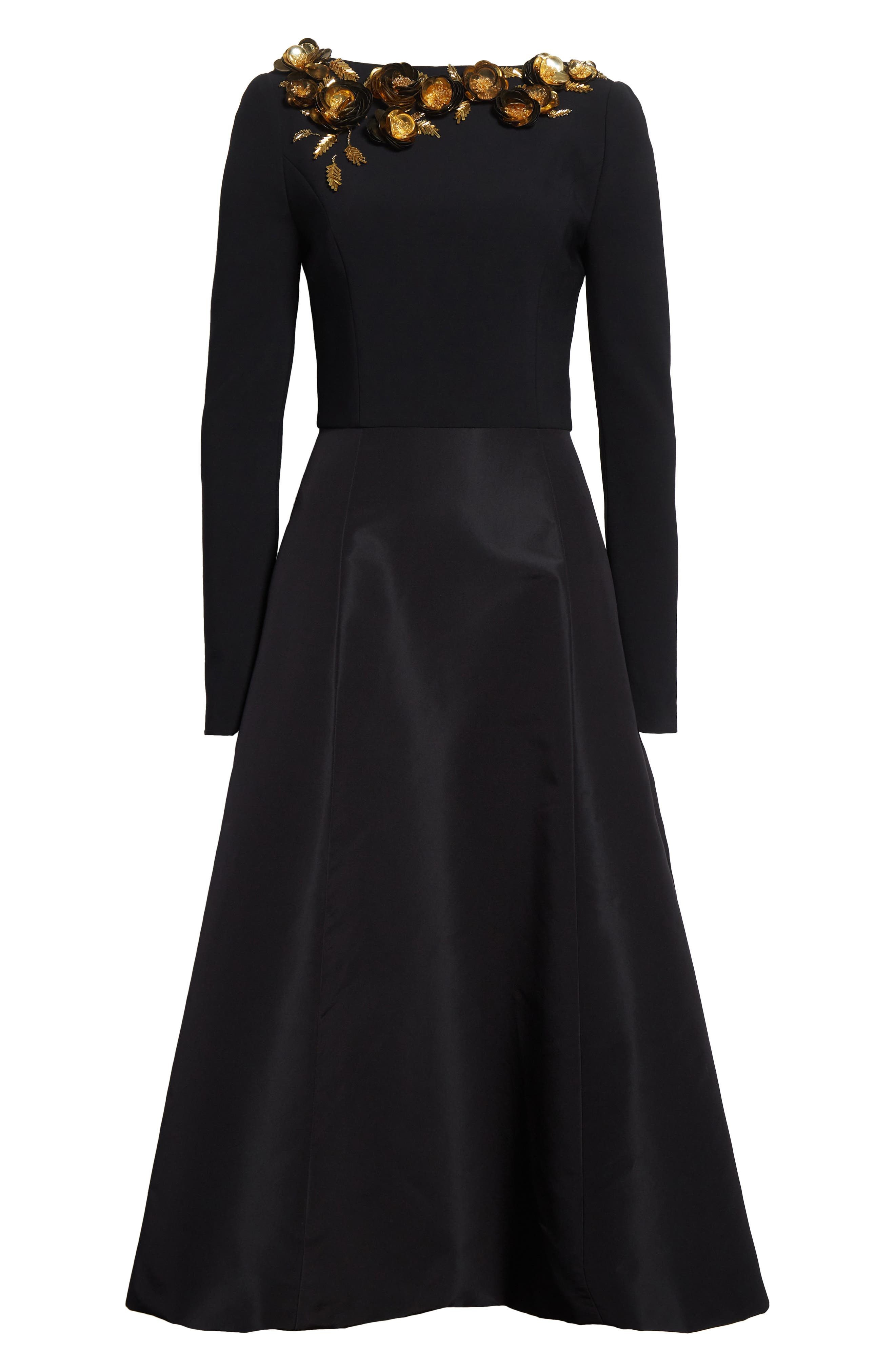 Carolina Herrera Floral Embellished Long Sleeve Midi Dress in Black Multi at Nordstrom - 5