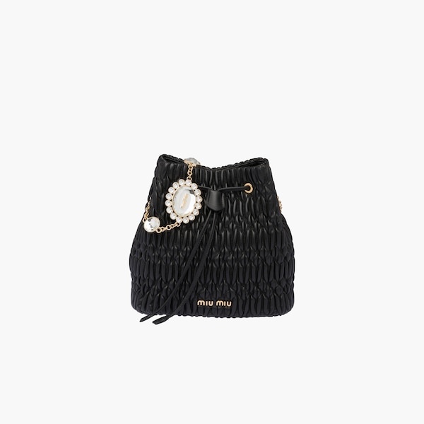 Miu Crystal Cloqué Nappa leather bucket bag - 3