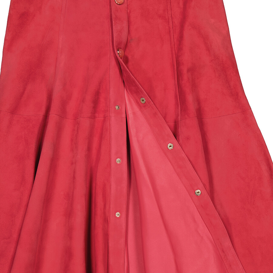 Chloe Ladies Scarlet Red Button-Up Suede Skirt, Brand Size 36 (US Size 4) - 7
