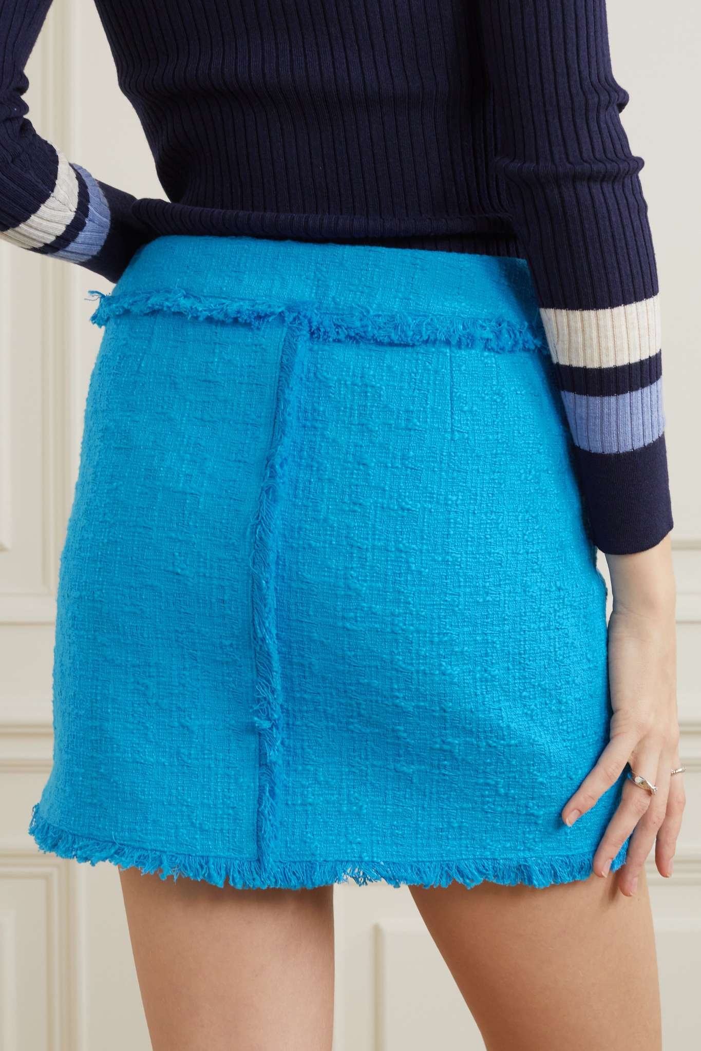 Fringed cotton-blend tweed mini skirt - 3