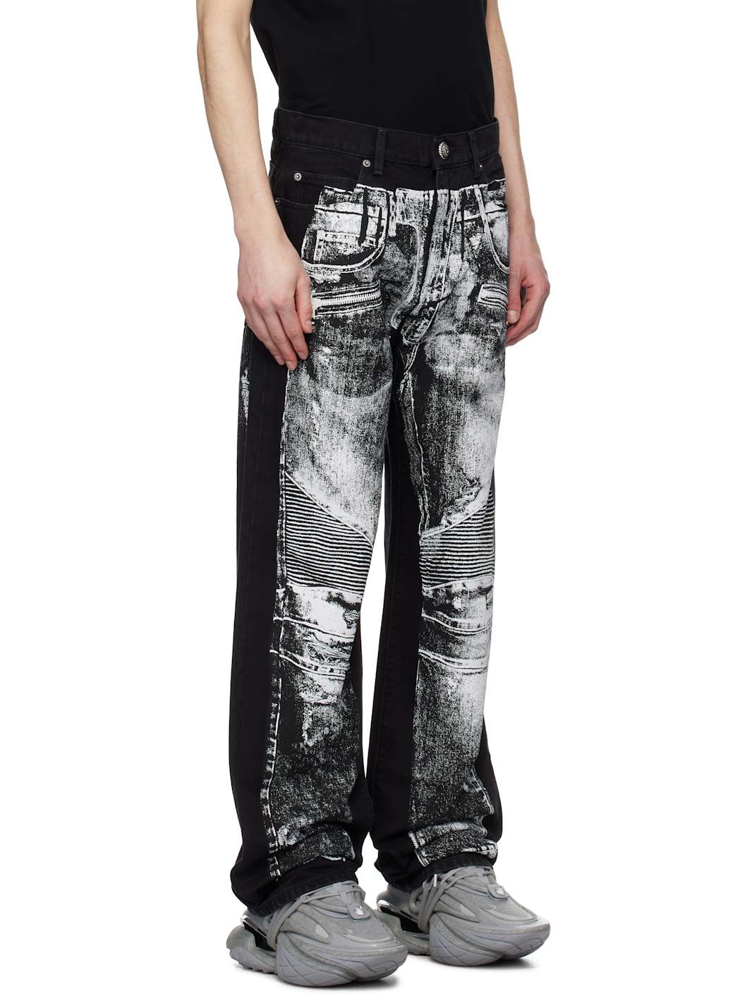 Black Loose-Fit Biker Print Jeans - 2
