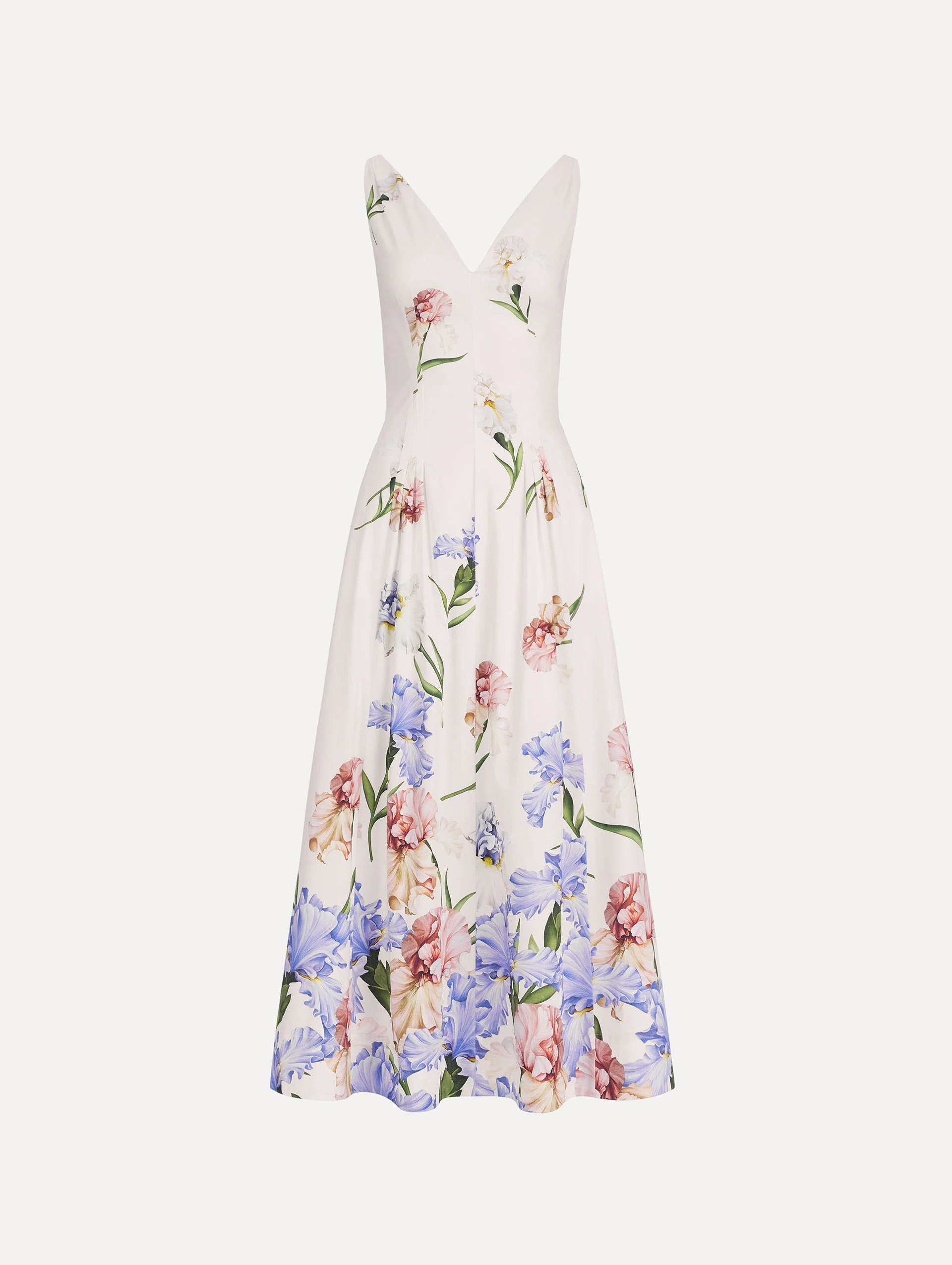 SLEEVELESS V NECK LARGE IRIS DEGRADE POPLIN DRESS - 1