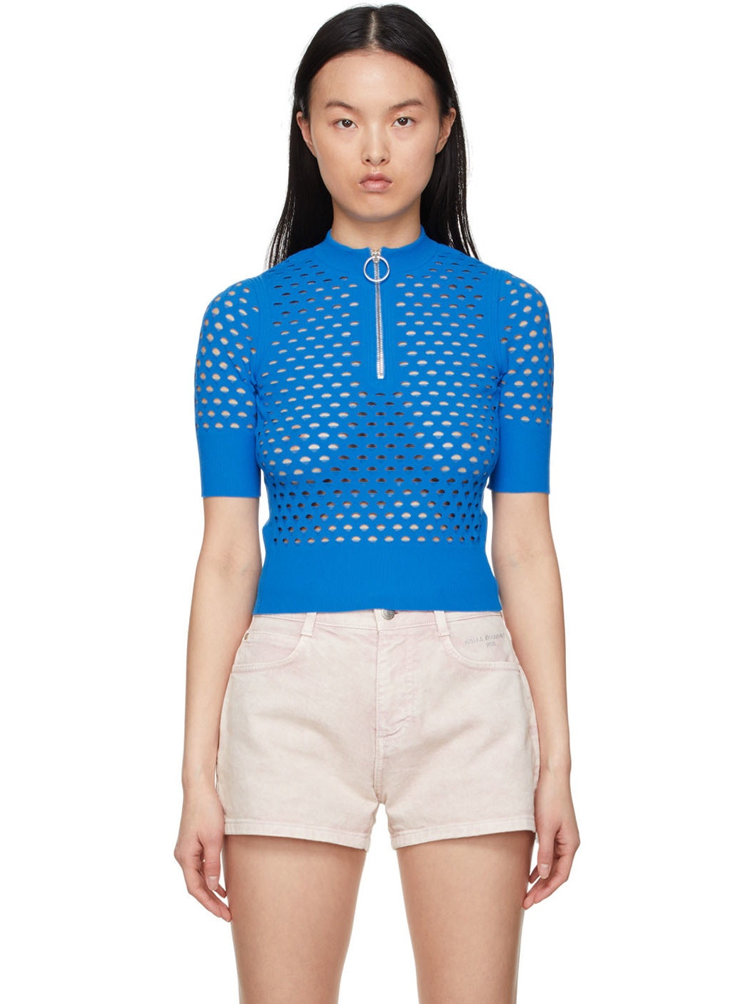 Blue Viscose Zip Sweater - 1