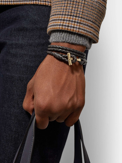 TOM FORD Woven Leather and Gold-Plated Wrap Bracelet outlook