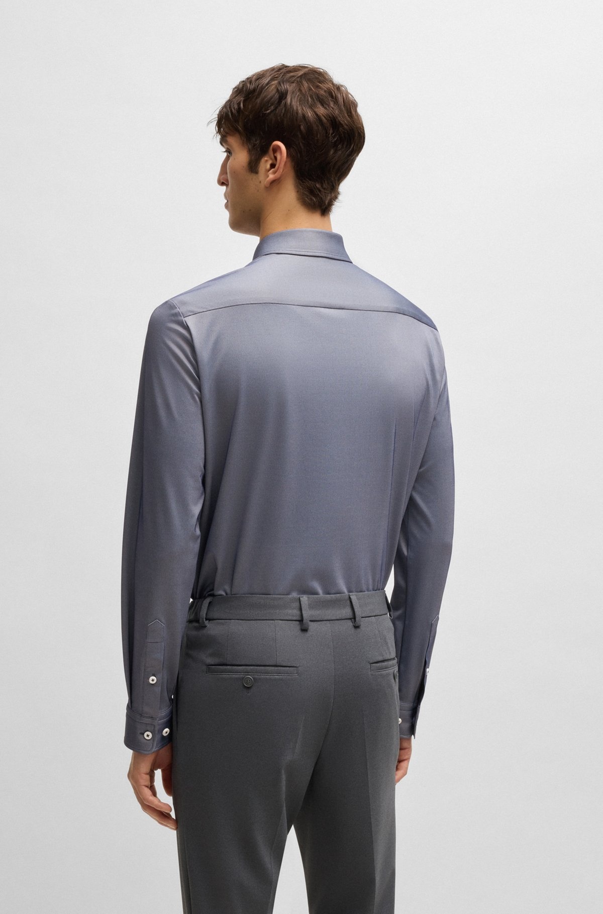 SLIM-FIT SHIRT IN PERFORMANCE-STRETCH STRUCTURED FABRIC - 5