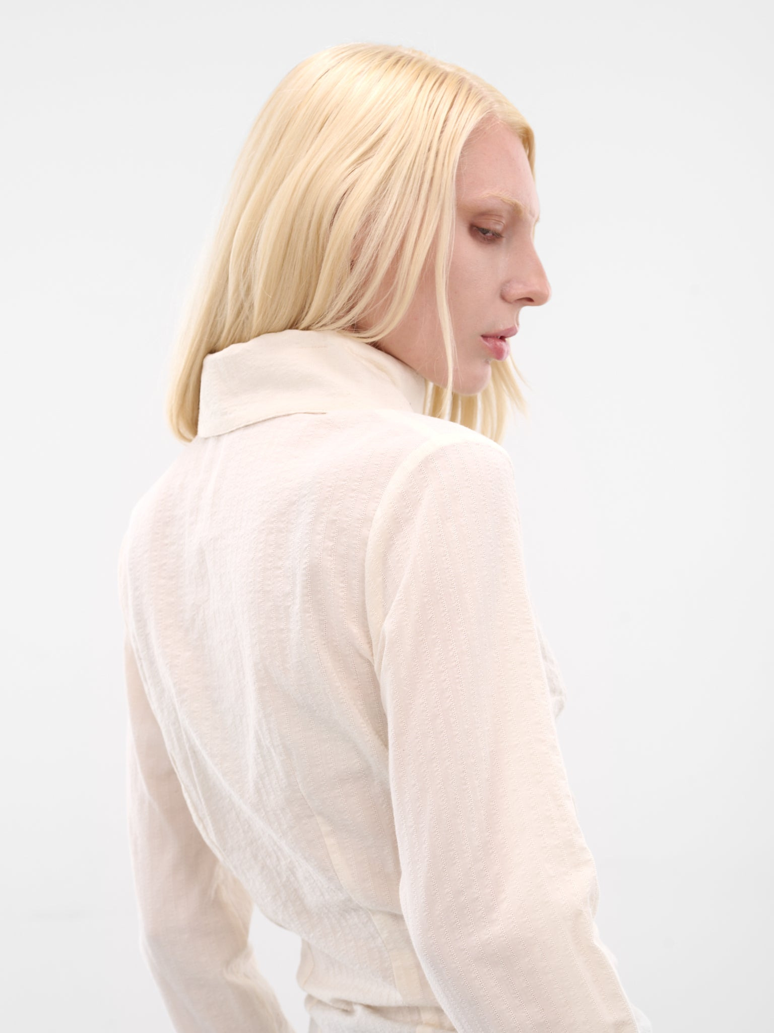White Gathered Button-Up Shirt - 4
