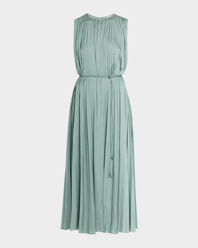 Fianna Belted Pleated Satin Midi Dress 1