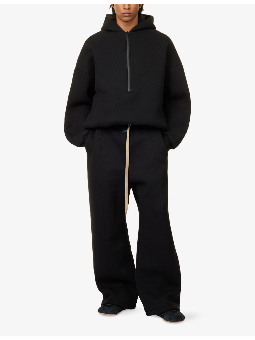 Wide Leg Drawstring Cotton-Blend Jogging Bottoms - 2
