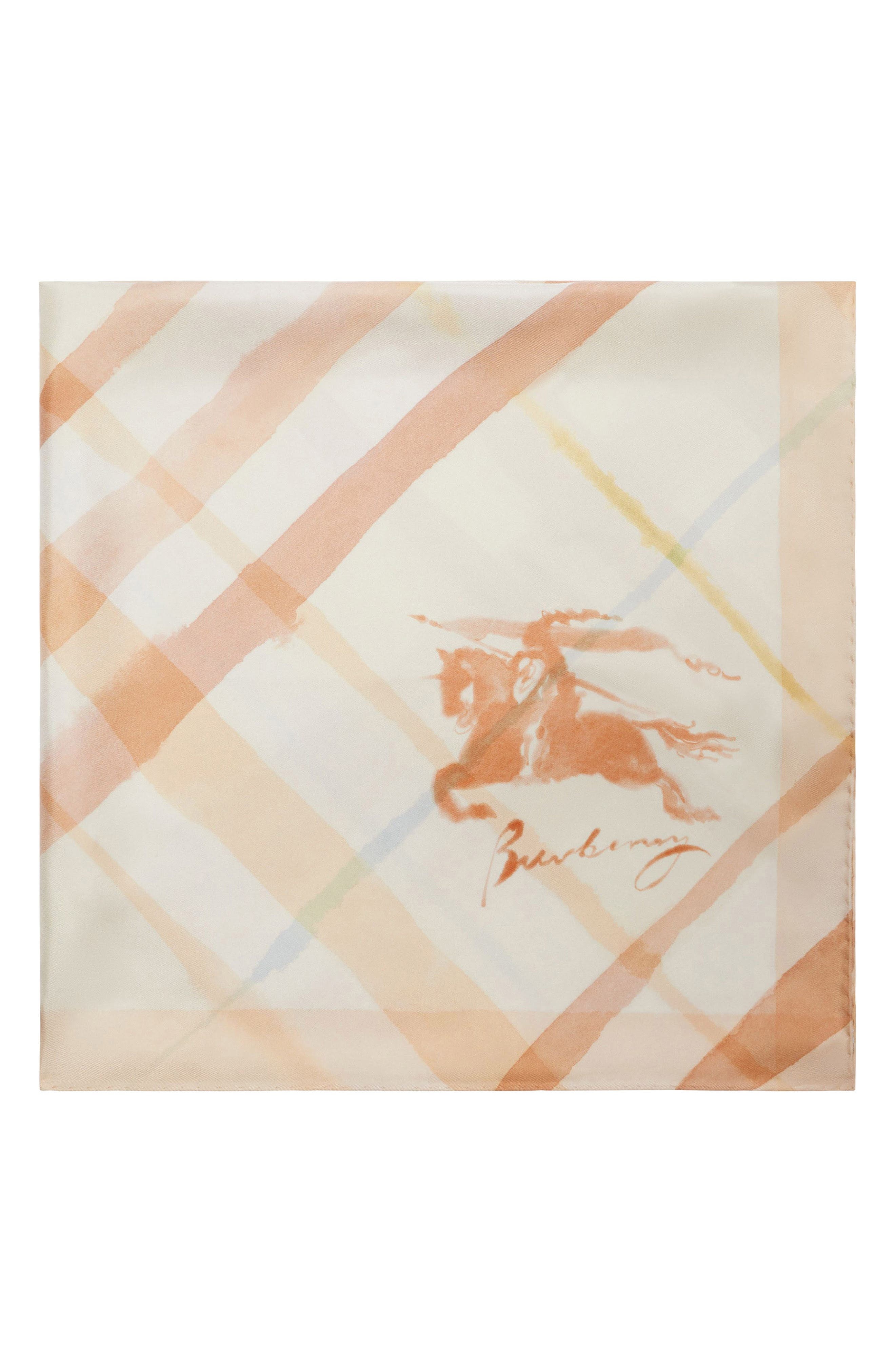 burberry Equestrian Knight Design Watercolor Check Silk Square Scarf in Shell at Nordstrom - 3