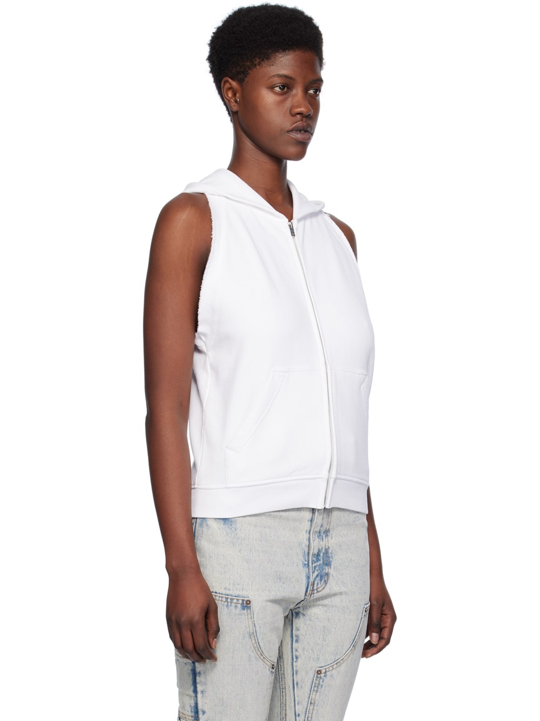 White Sleeveless Hoodie - 2