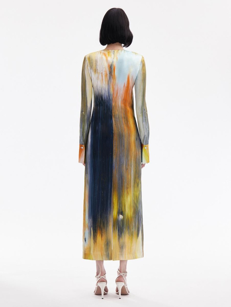 Oscar de la Renta ABSTRACT BRUSHSTROKE MAROCAINE DRESS outlook