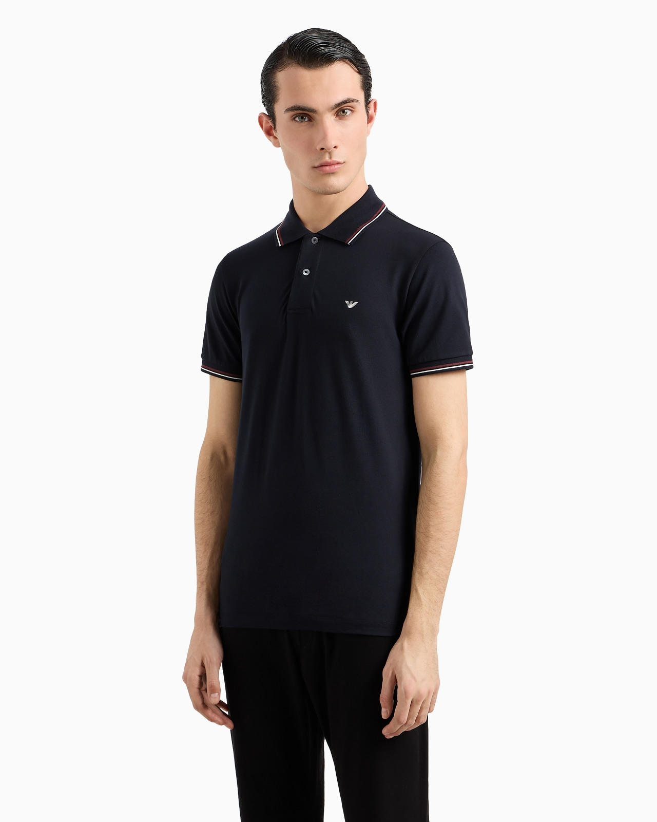Slim-fit stretch piqué polo shirt with micro eagle - 4