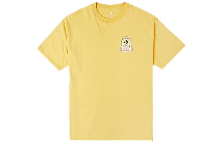 Men's Converse Back Graffiti Cartoon Printing Loose Casual Round Neck Short Sleeve Gold T-Shirt 1002 - 2