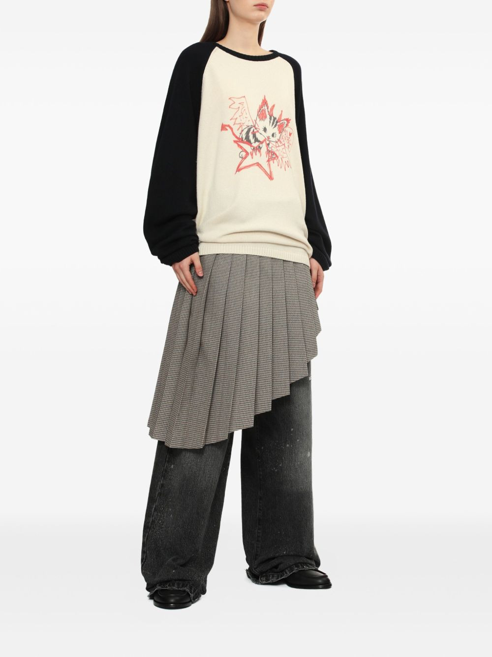 cat-print raglan-sleeve sweater - 2