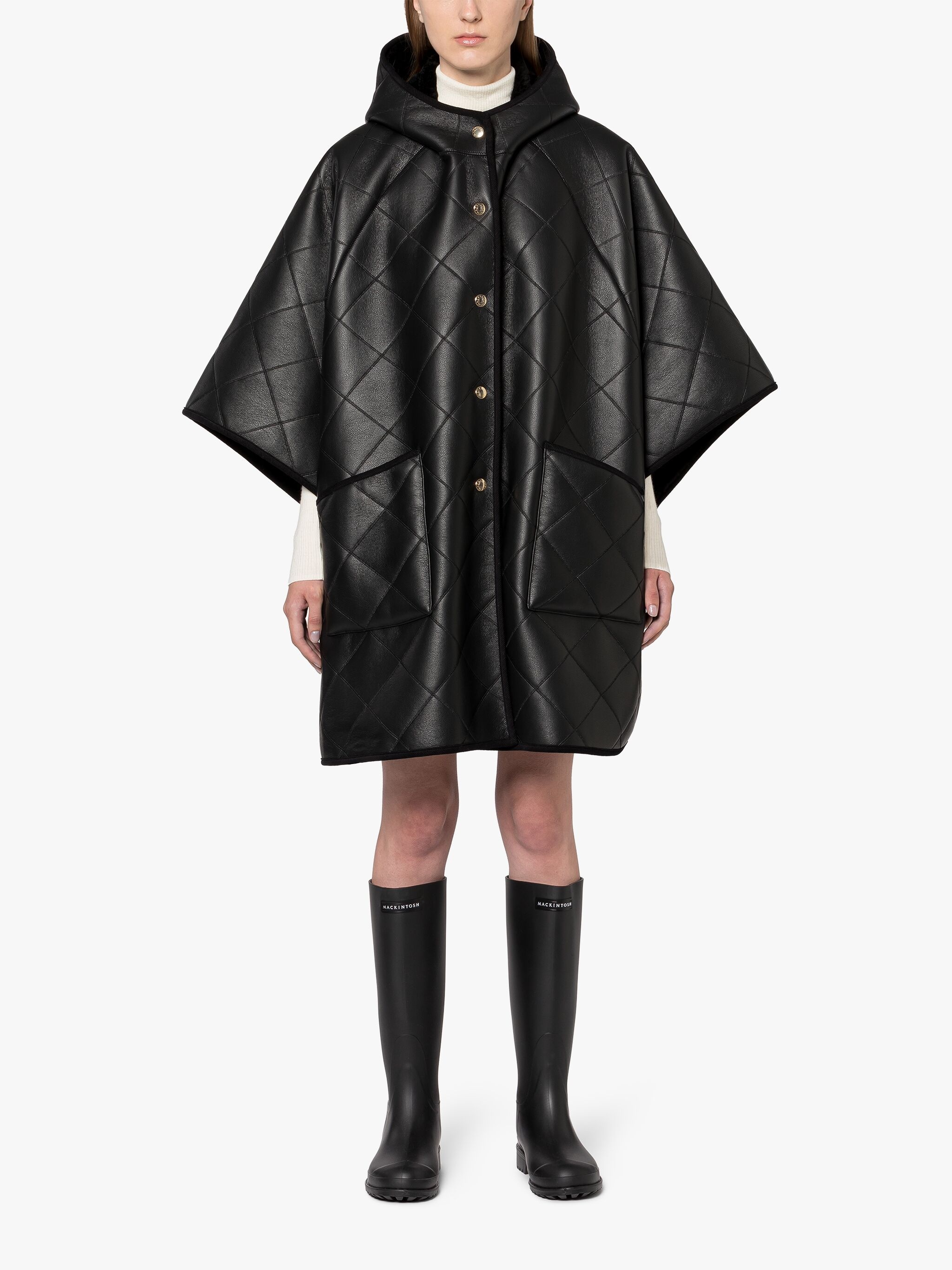 LYNESS BLACK QUILTED PONCHO - 3