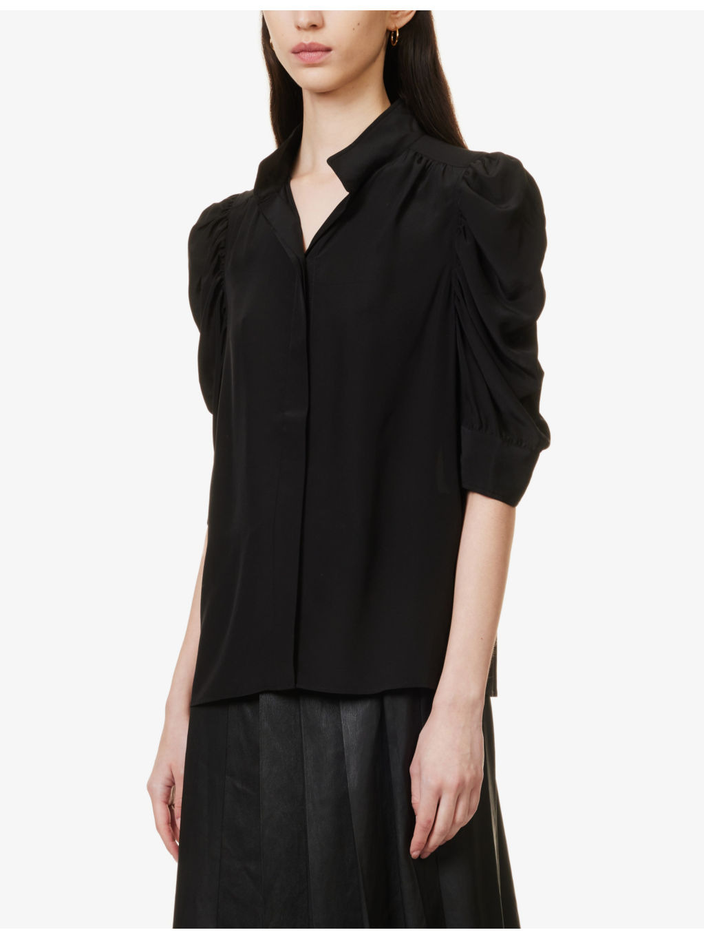 Gillian puffed-shoulder silk-crepe top - 3