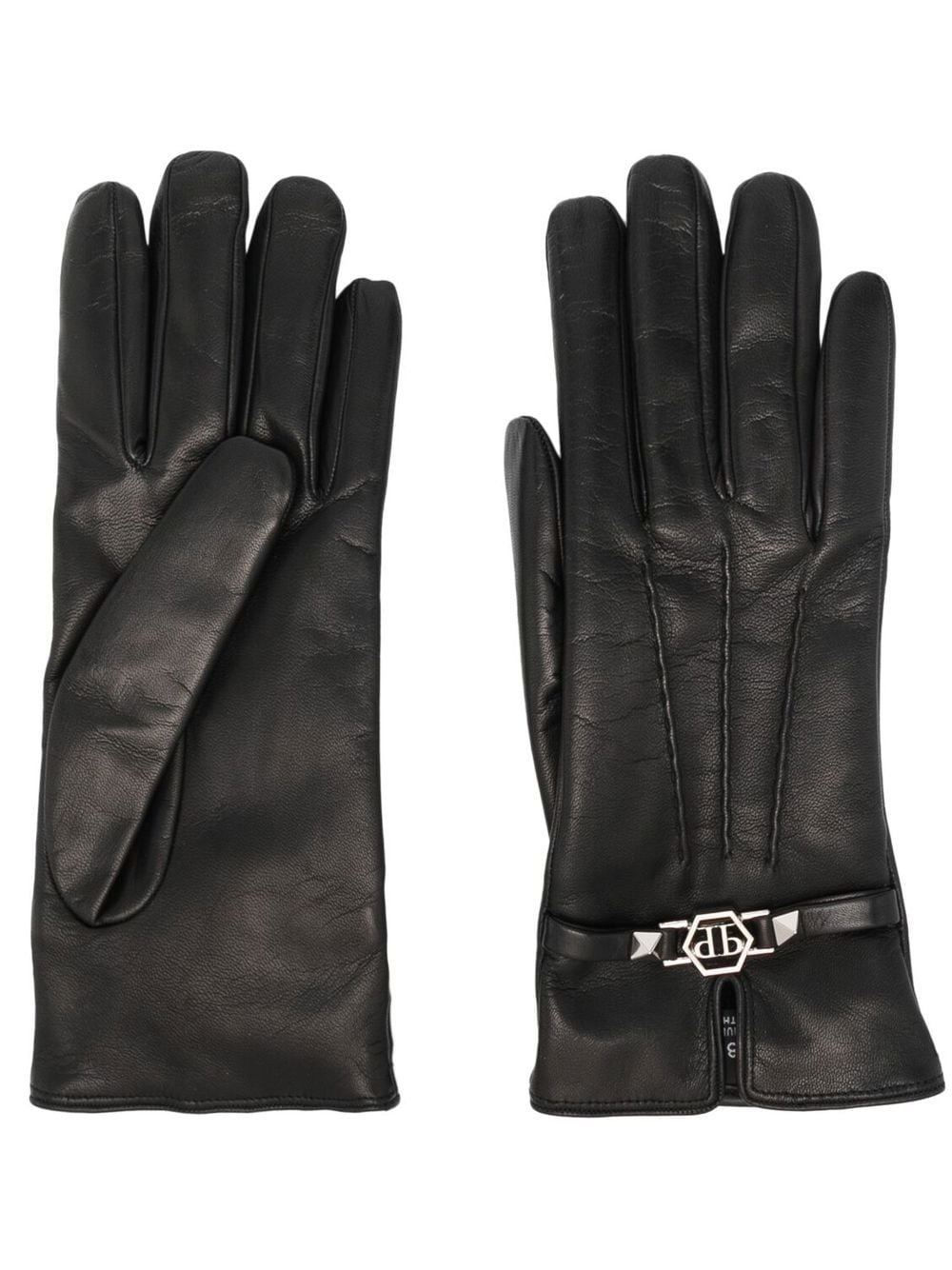 logo-plaque leather gloves - 1