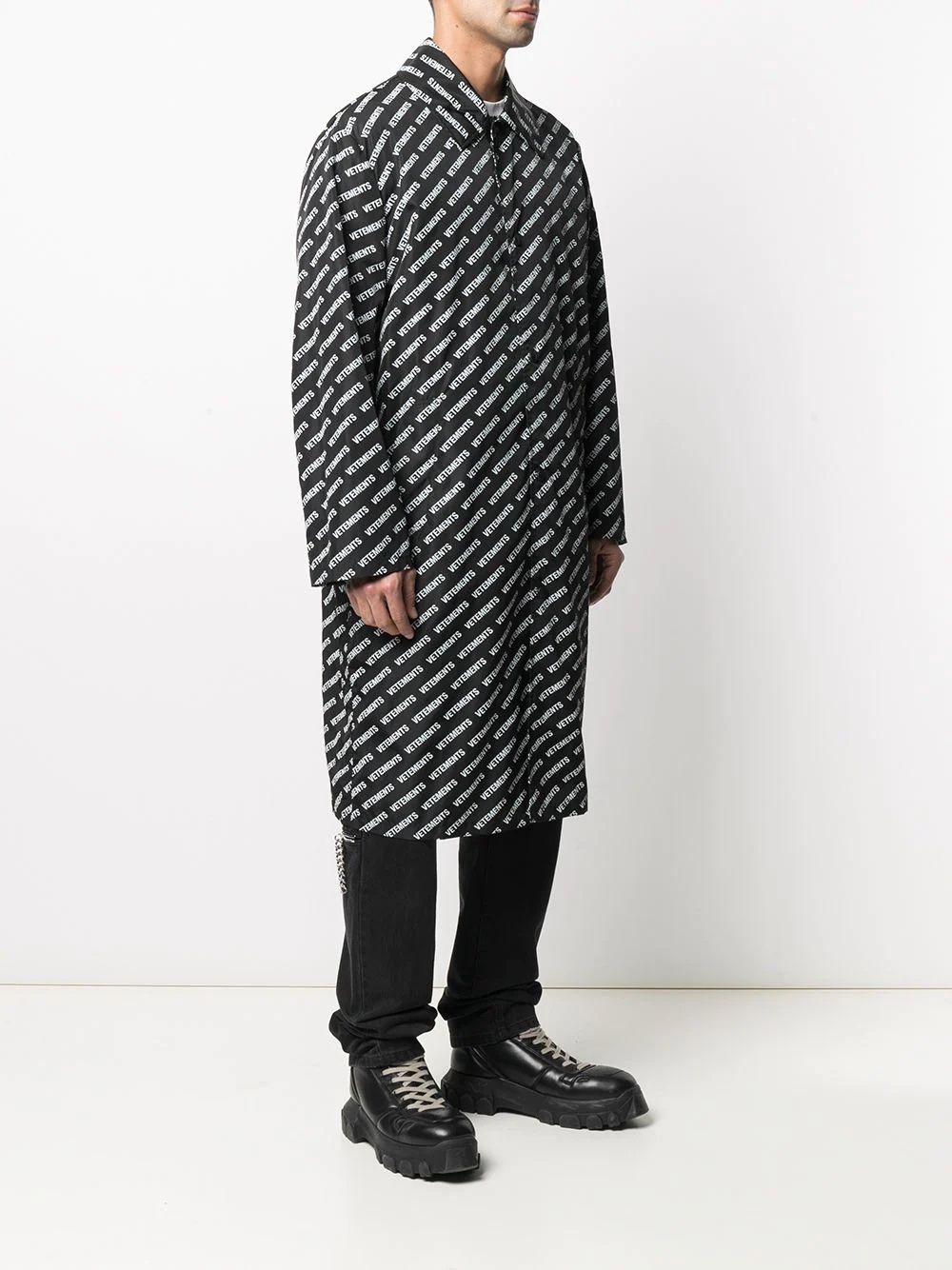 logo print duster coat - 4