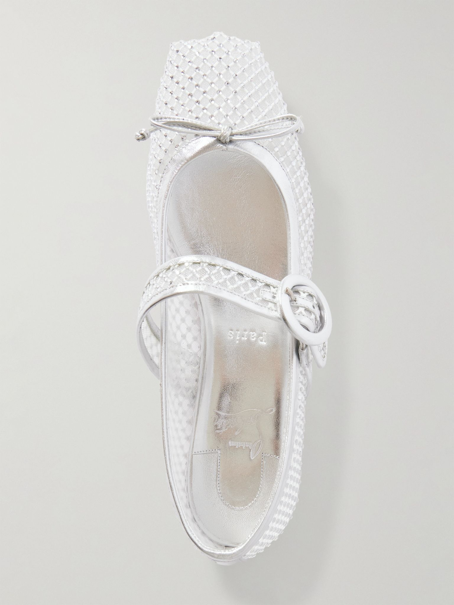 Mamastrapitina crystal-embellished leather-trimmed mesh ballet flats White - 5