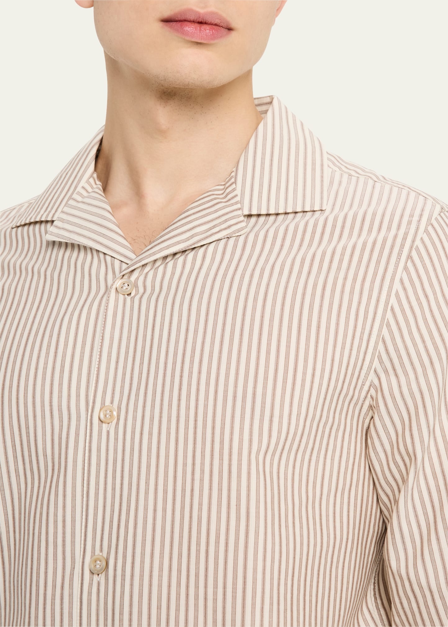 Men's Stripe Cabana-Collar Casual Button-Down Shirt - 5