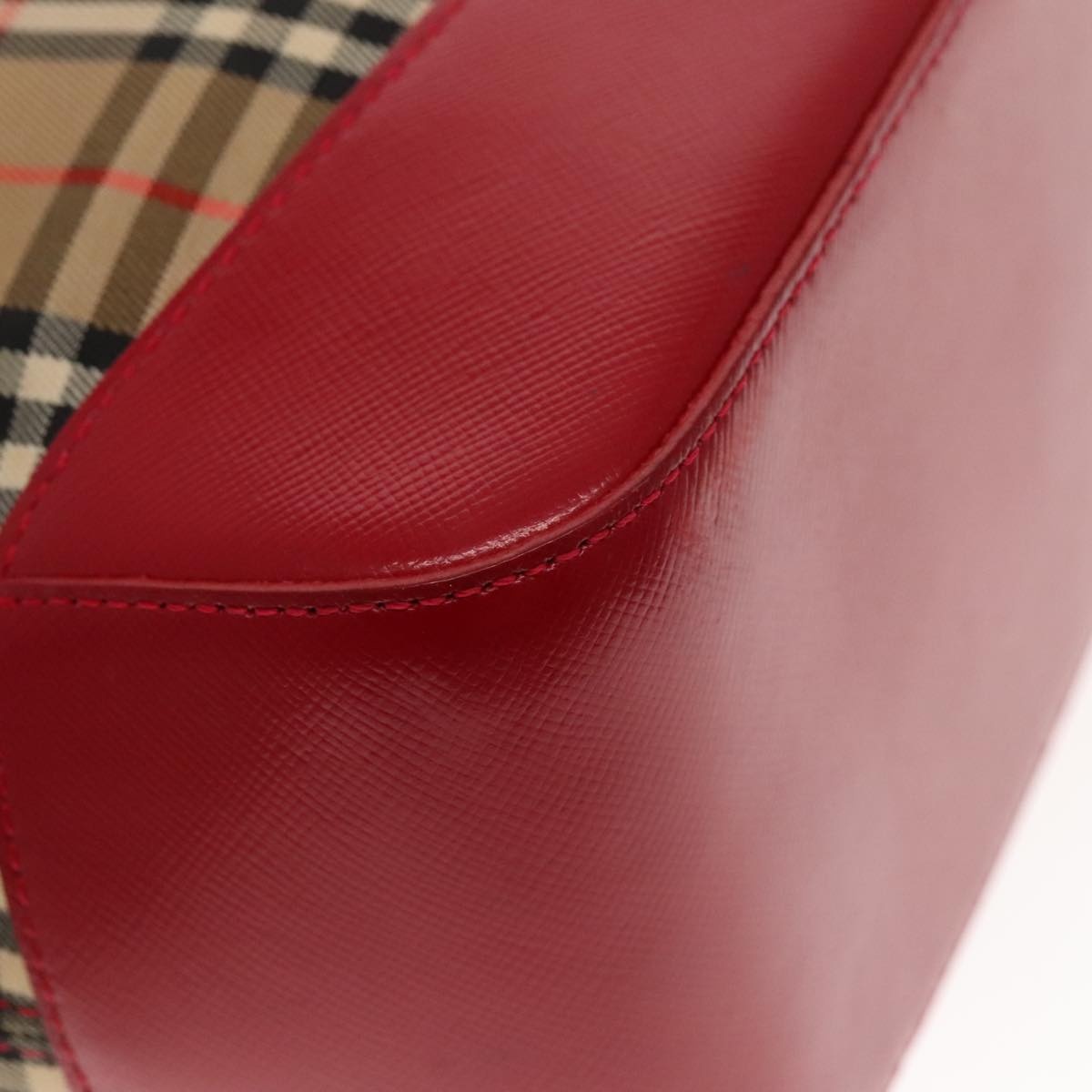 Burberry Nova Check Shoulder Bag Canvas Leather Beige Red Silver - 11