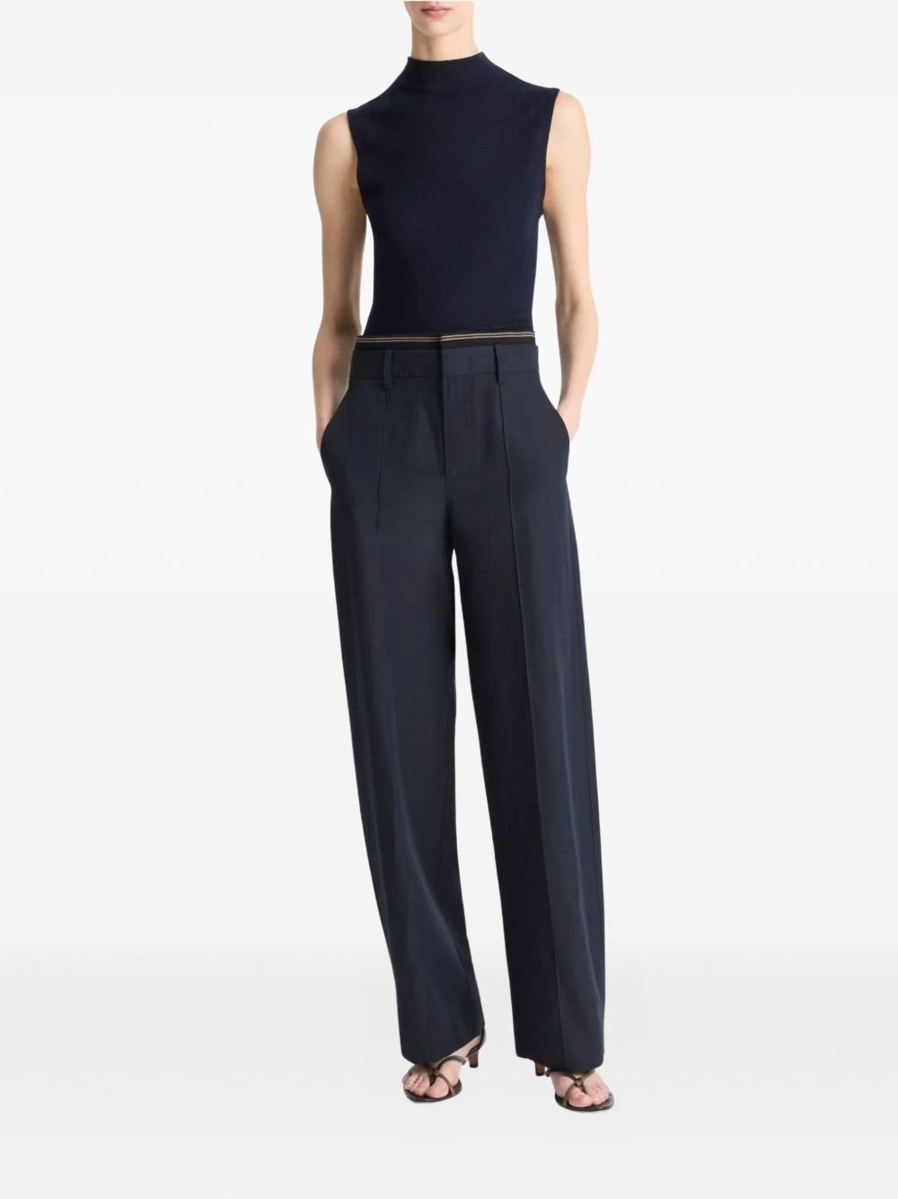 ribbed-trim straight trousers - 2