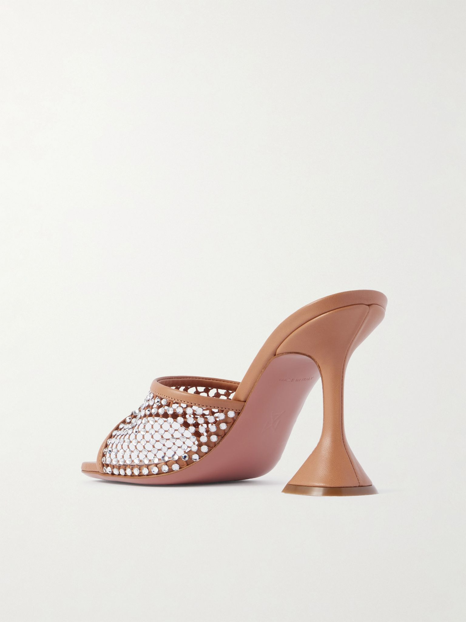 Lupita crystal-embellished fishnet and leather mules Beige - 3