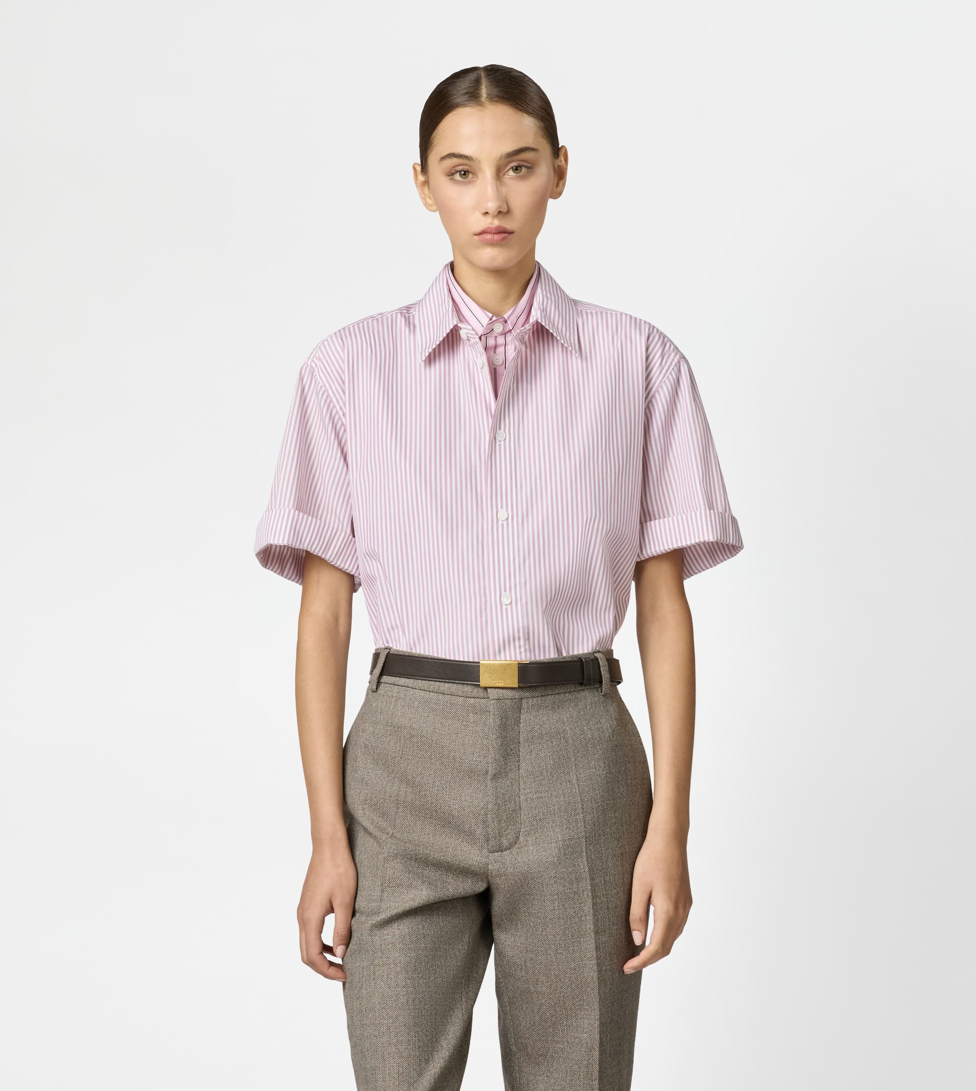 DOUBLE COLLAR SHIRT IN POPLIN - PINK, WHITE - 4