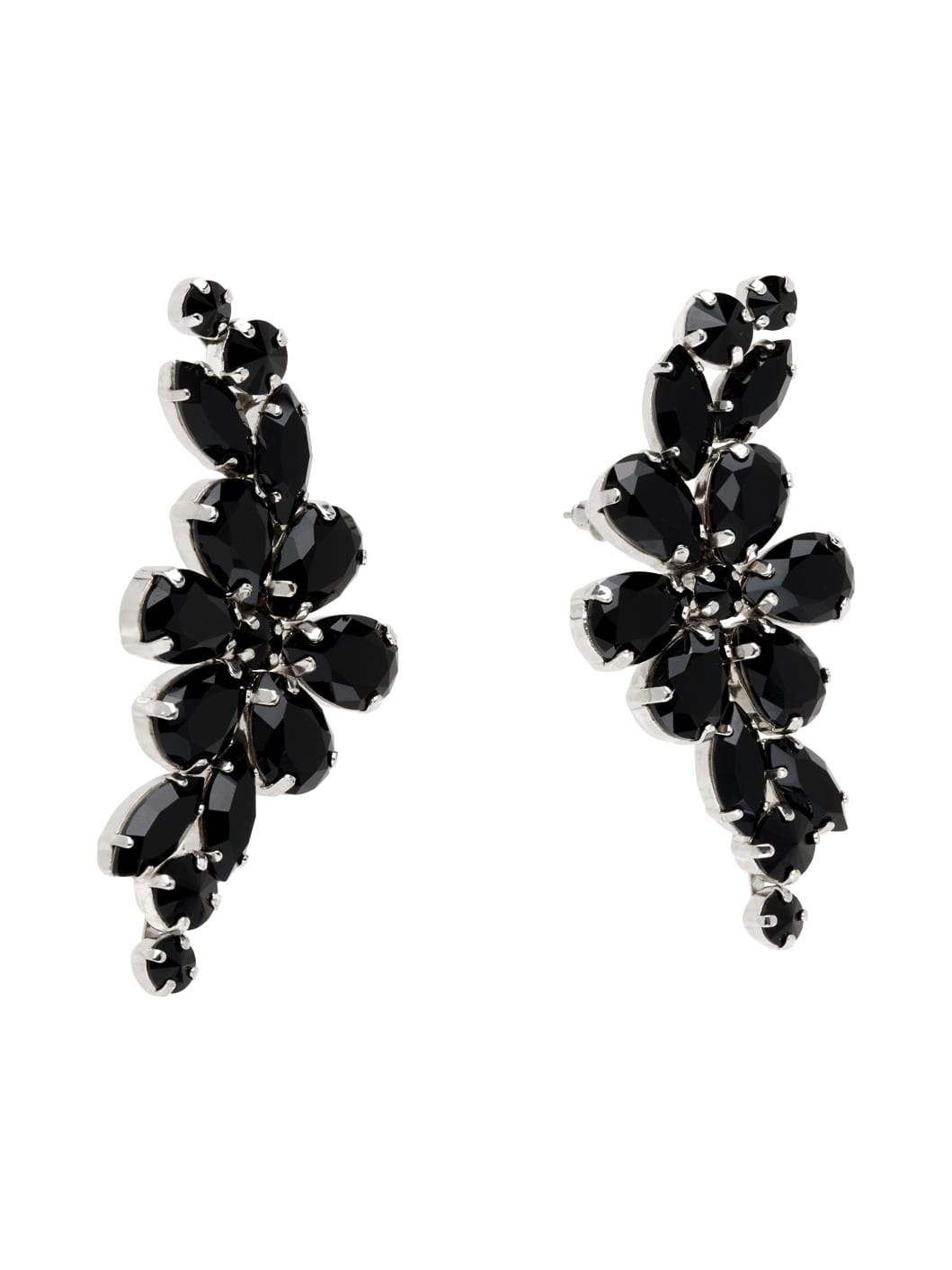 Silver & Black Floral Crystal Half Moon Earrings - 2