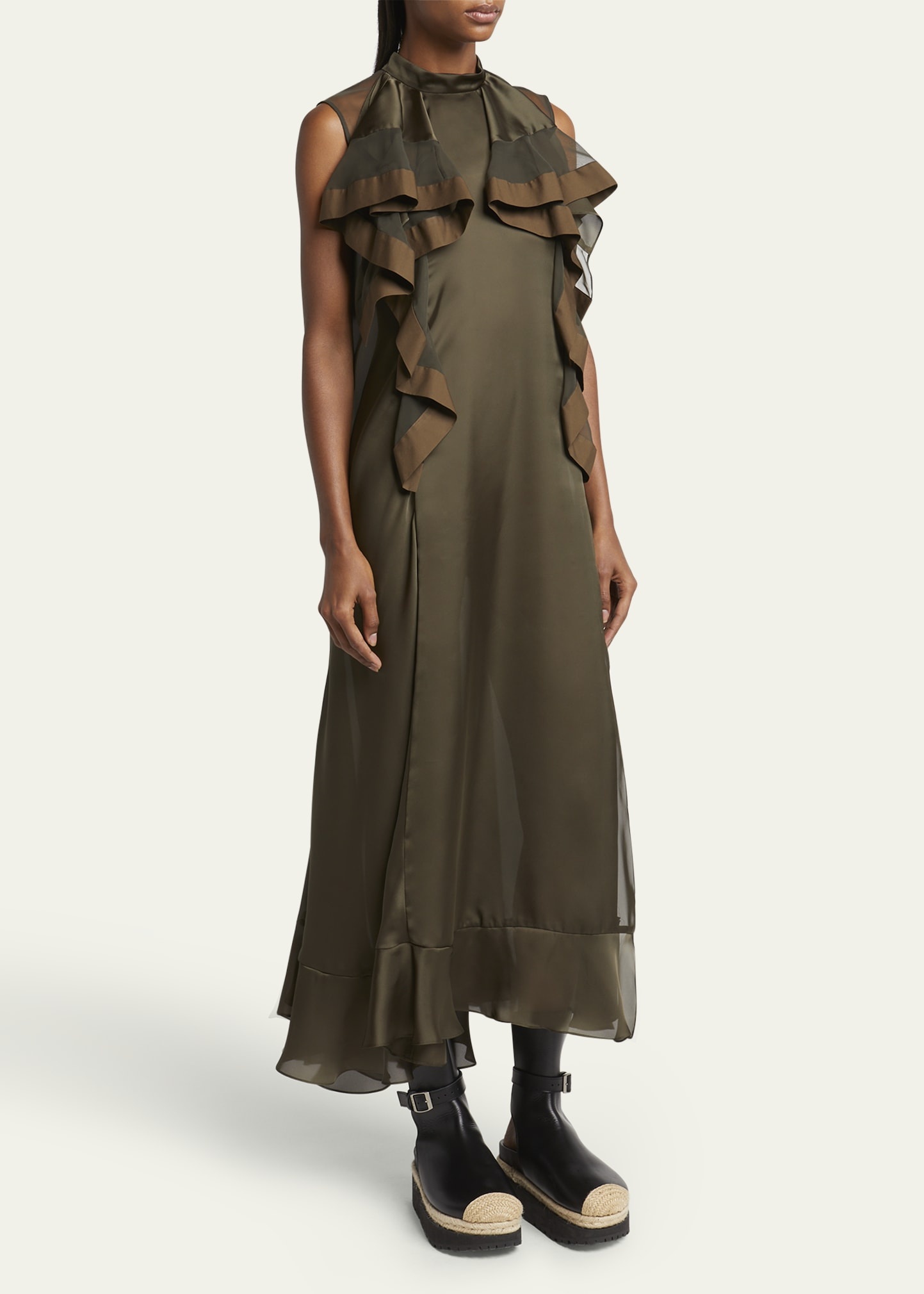 Ruffle Front Satin Maxi Dress - 4