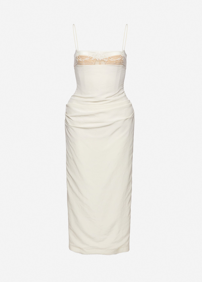Midi corset dress with lace neckline in cream 1