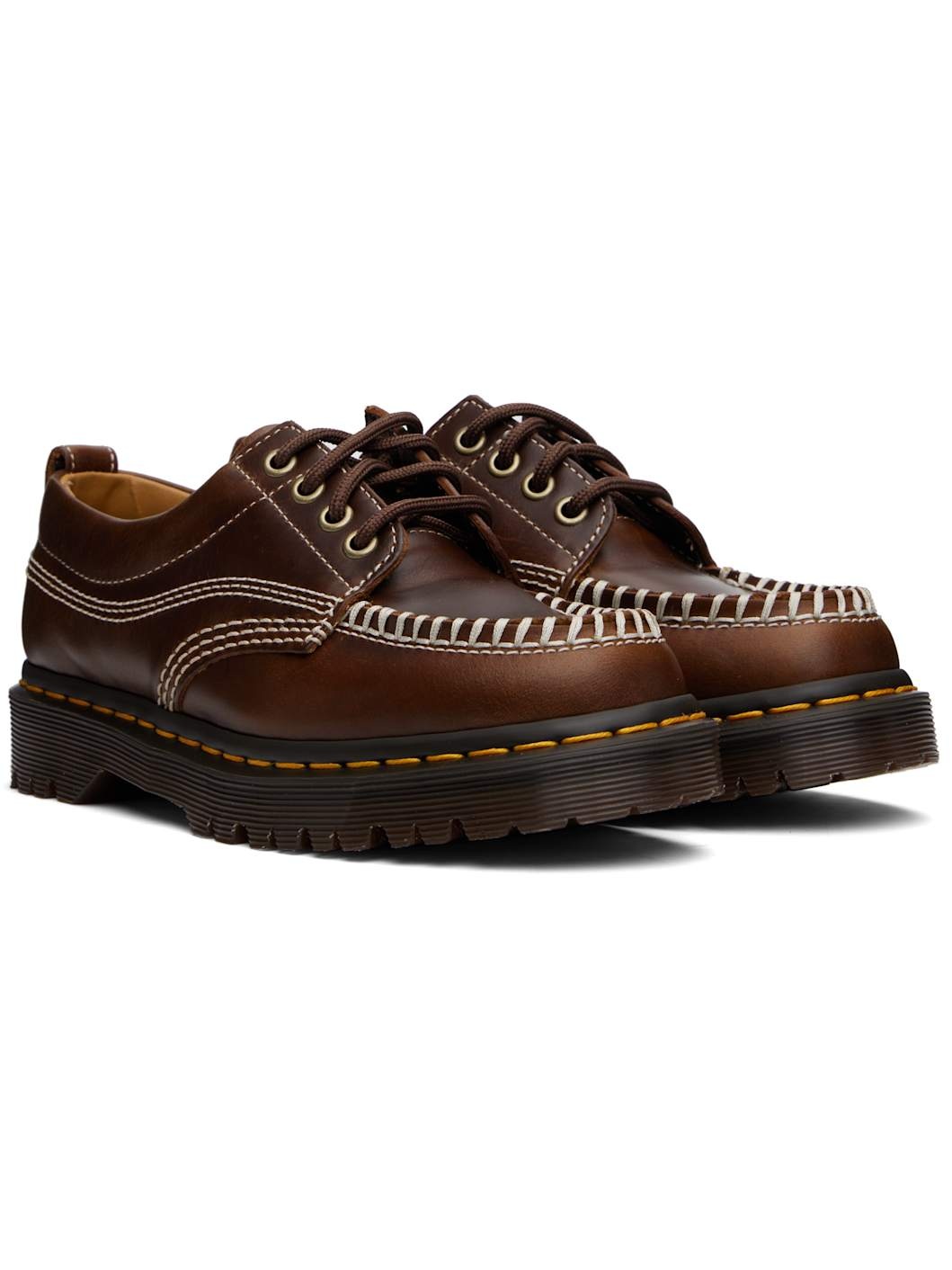 Brown Lowell Leather Moc Toe Derbys - 4