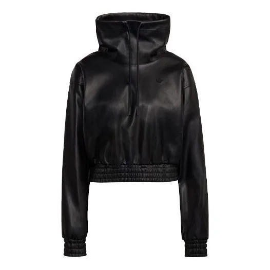 (WMNS) adidas Originals Adicolor Contemporary Cropped Pleather Sweatshirt 'Black' H66348 - 1