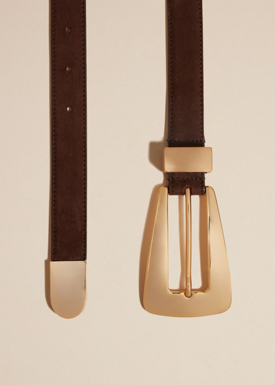 KHAITE The Lucca Belt in Coffee Suede with Gold outlook