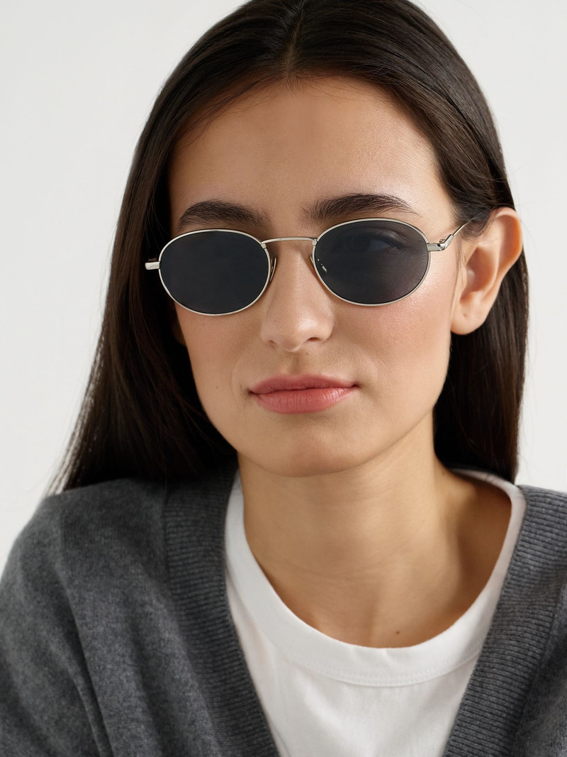 SAINT LAURENT Round-frame gold-tone sunglasses Silver outlook