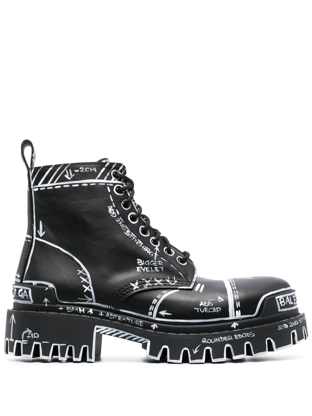 sketch-print leather ankle boots - 1