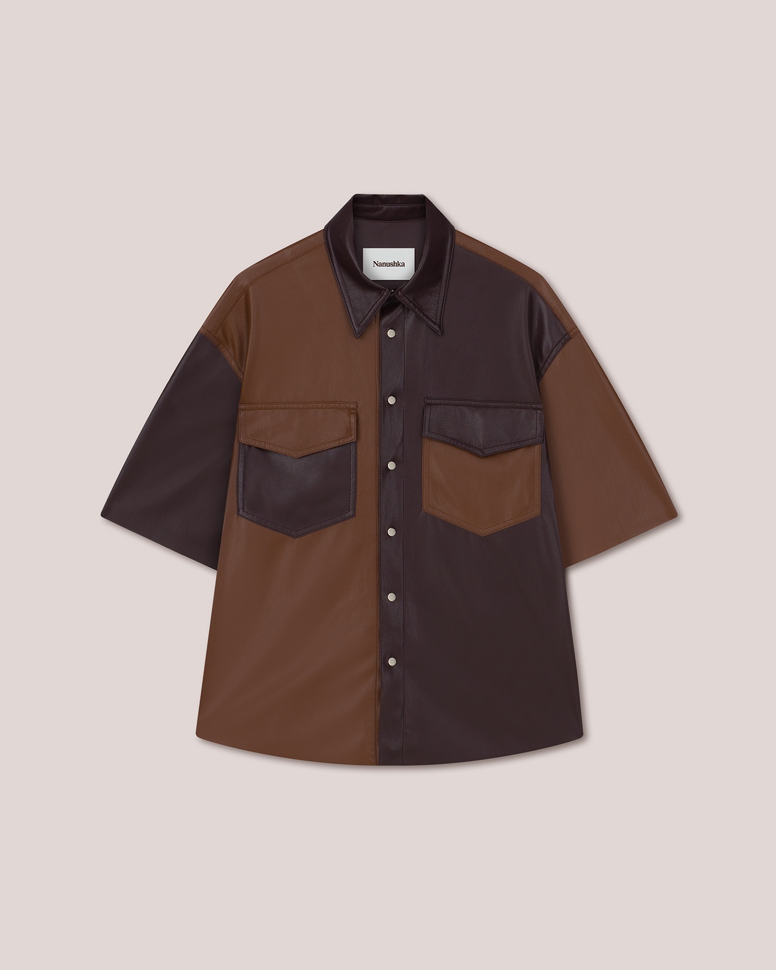 RENS - ANEW Upcycled patchwork shirt - Aubergine/Rootbeer - 1