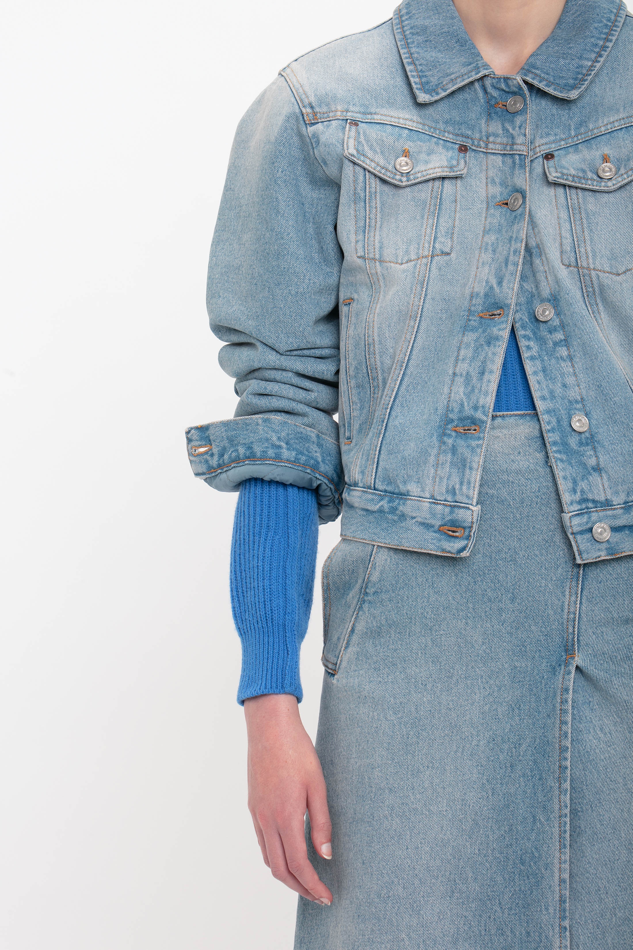 Padded Denim Jacket In Pale Blue Wash - 5