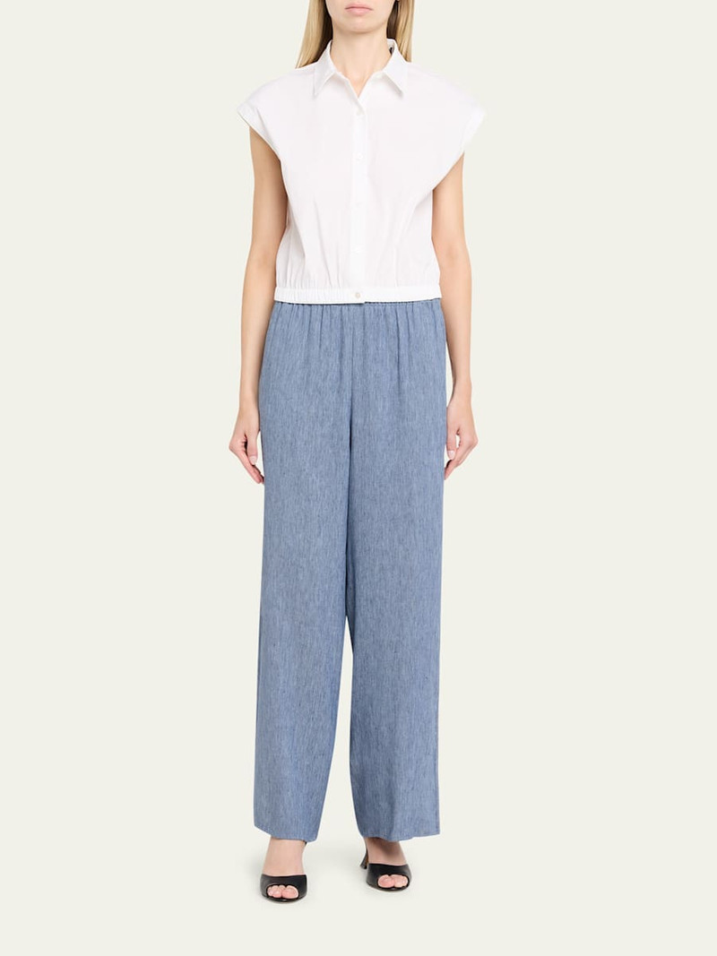 Theory Cropped Elasticated-Waist Button-Front Shirt outlook