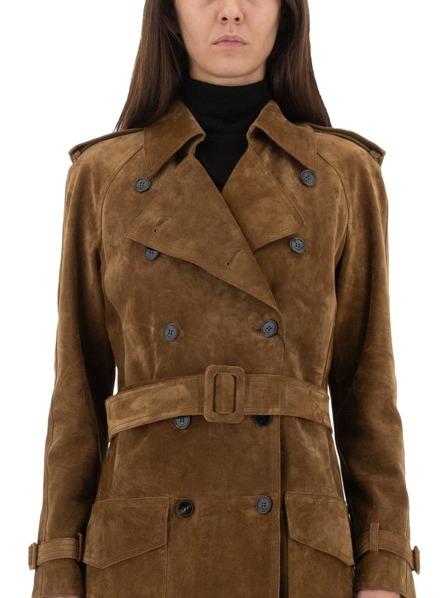 Saint Laurent Women Suede Trench Coat - 4