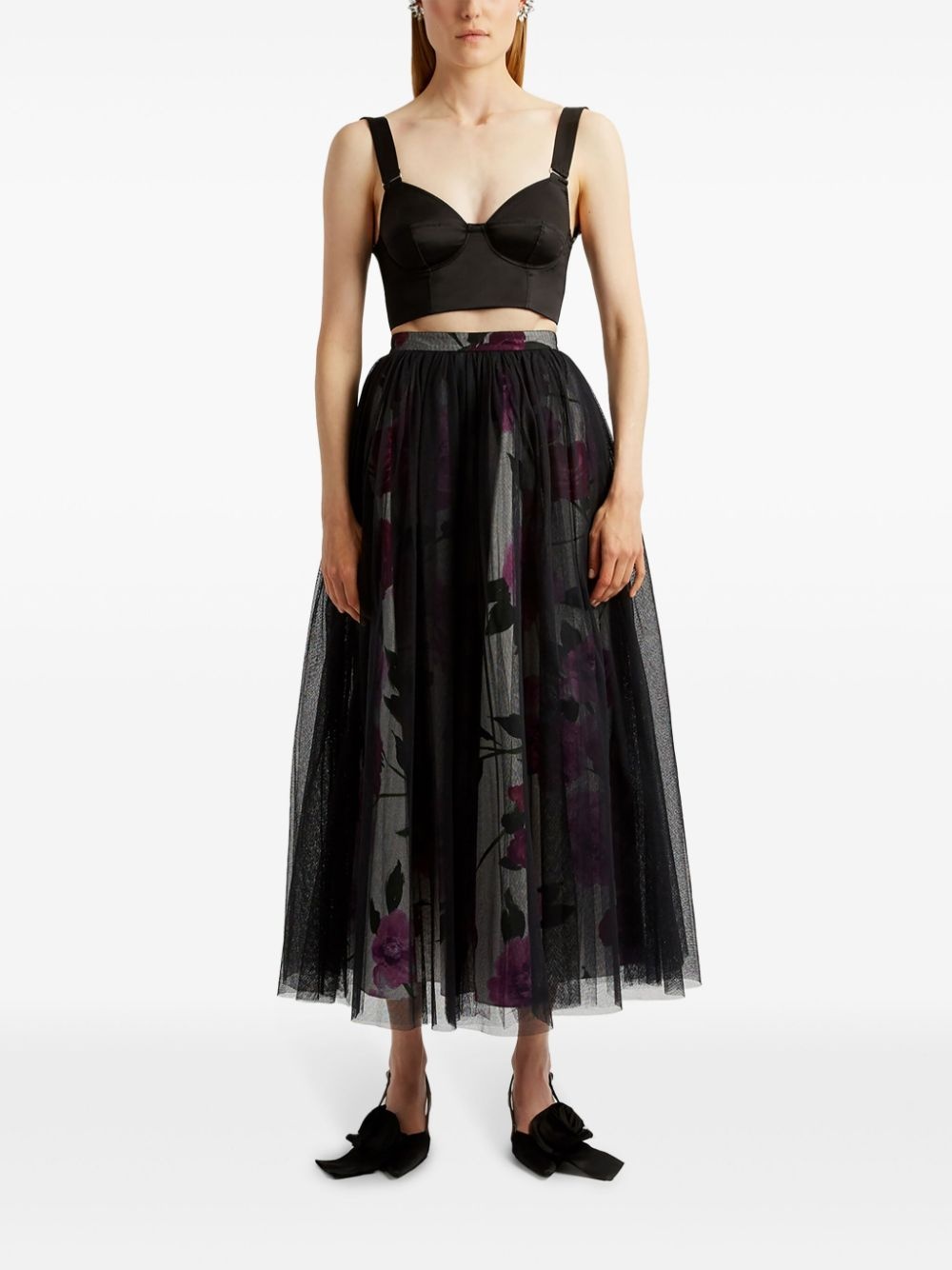 tulle-overlay floral-print midi skirt - 3