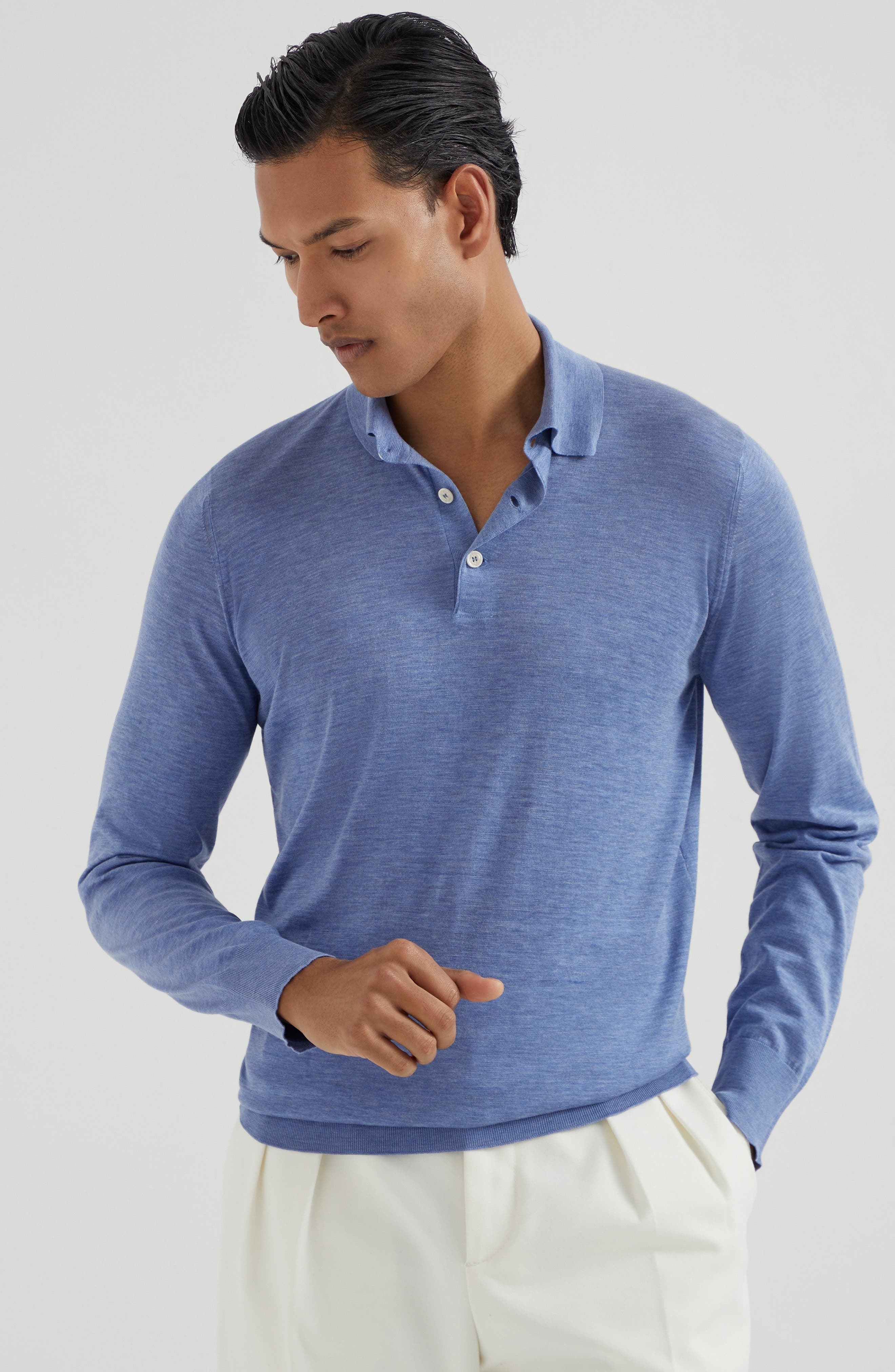 Brunello Cucinelli Lightweight knit Polo in Denim at Nordstrom - 2