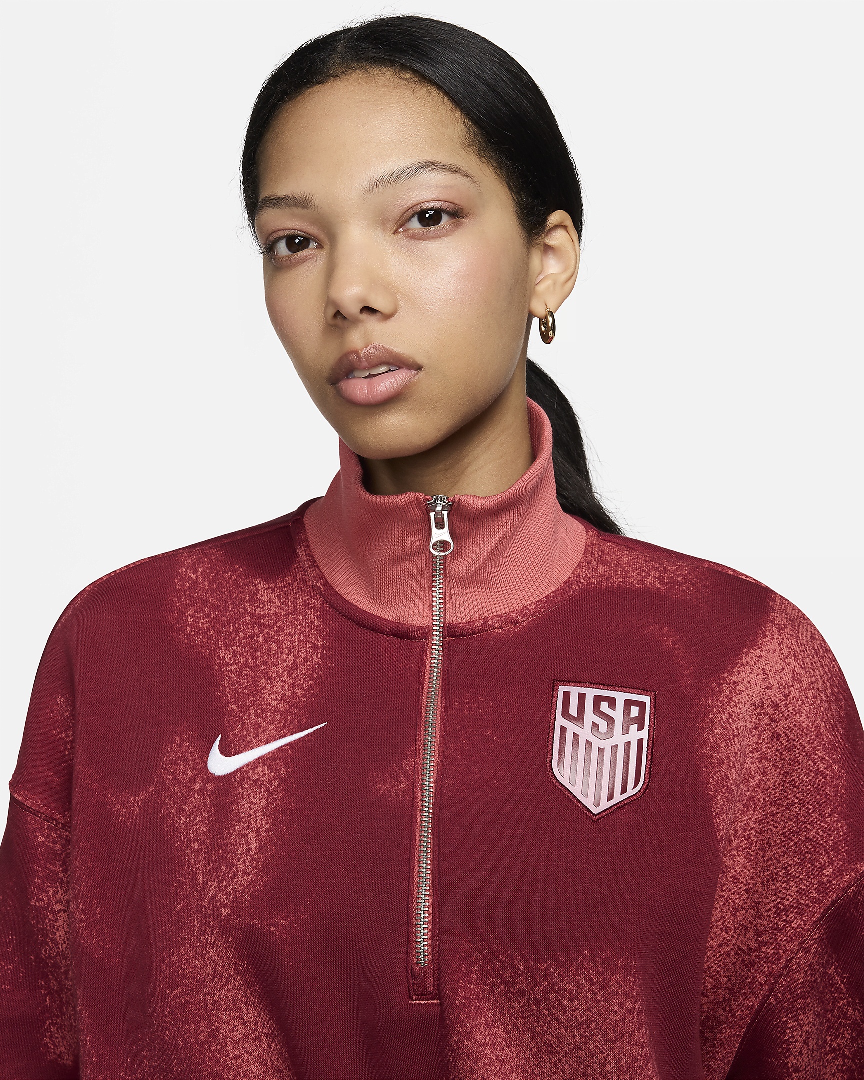 USMNT Phoenix Fleece Nike Women's Soccer Oversized 1/2-Zip Crop Sweatshirt - 3