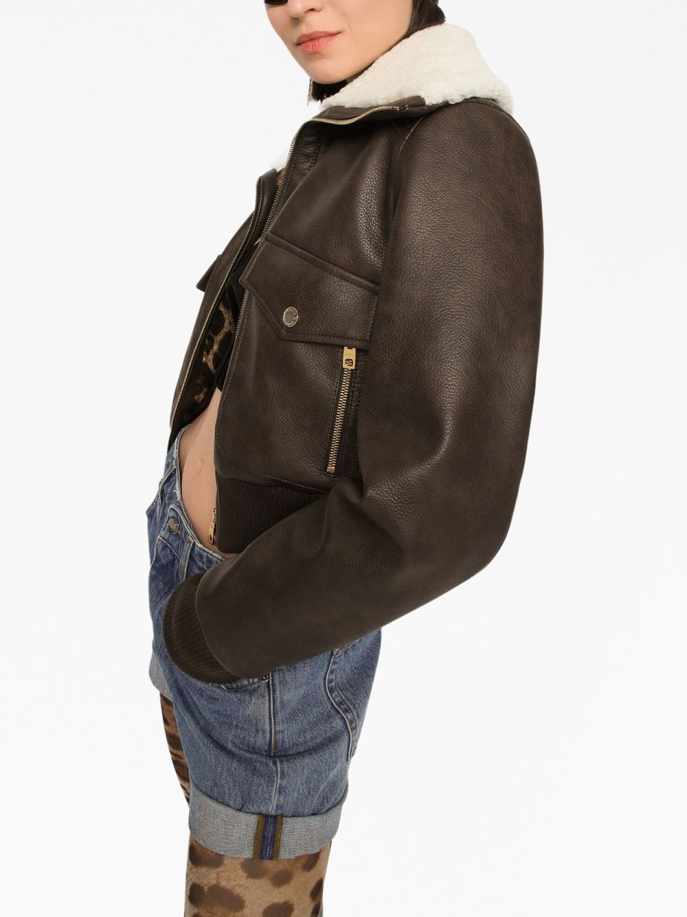shearling-collar bomber jacket - 5