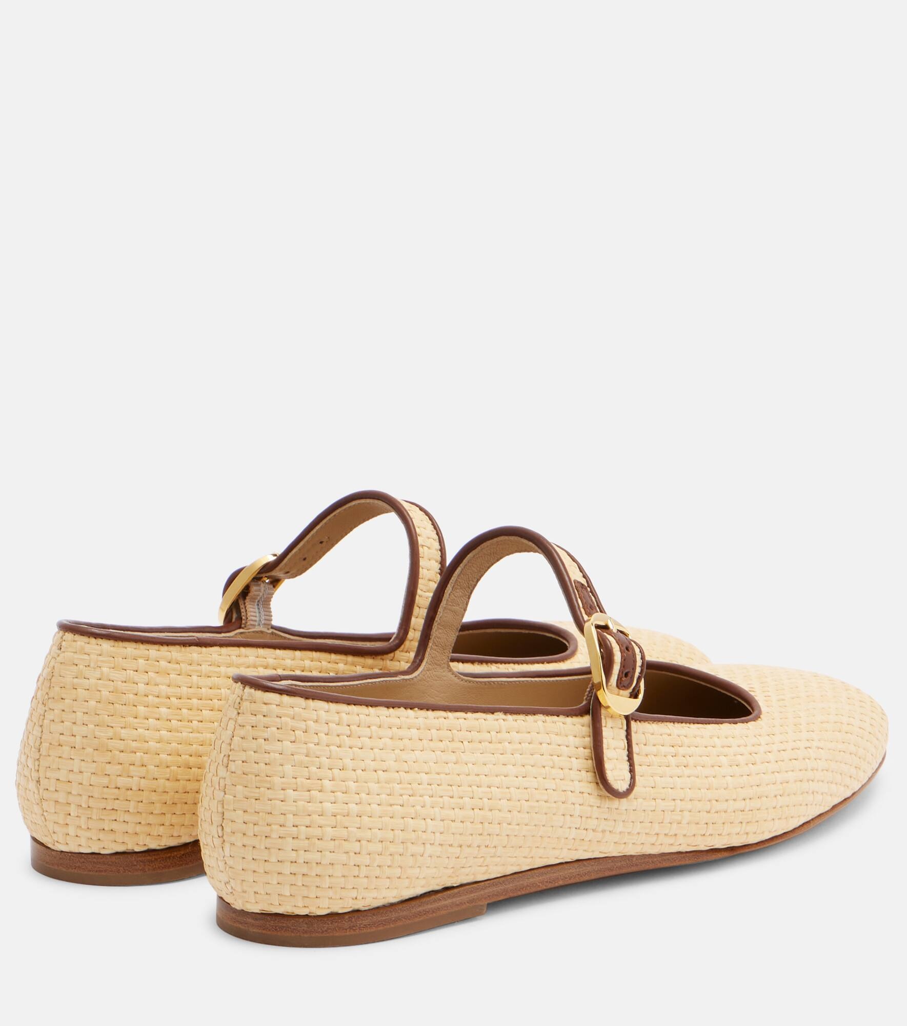 Leather-trimmed raffia Mary Jane flats - 2