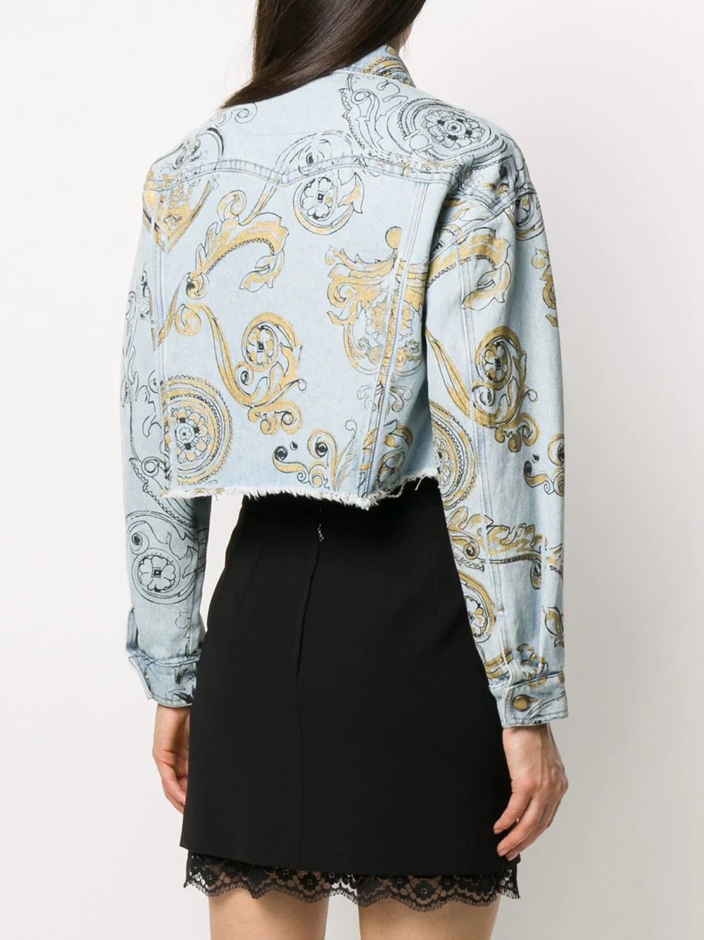 cropped baroque print denim jacket - 4